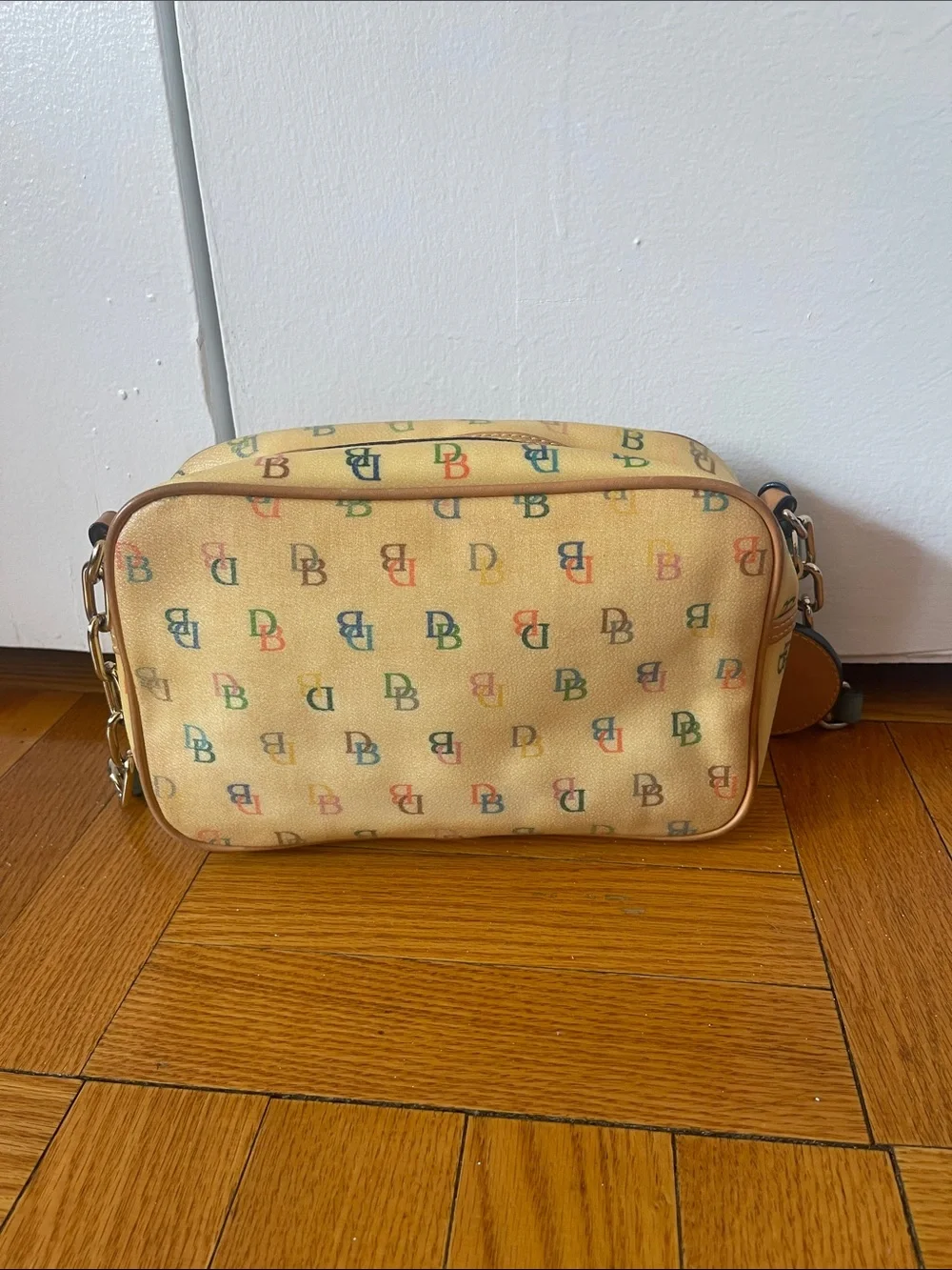 Dooney & Bourke Vintage Y2K Yellow Multicolor DB Logo Canvas Shoulder Bag